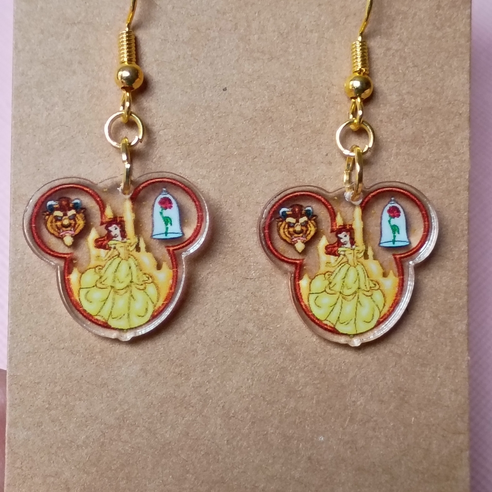 Elegant Belle-Inspired Gold and Red Earrings